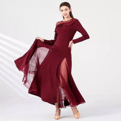 Women's Long Sleeve Modern Dance Performance Dress Waltz Ballroom Dance Dress
