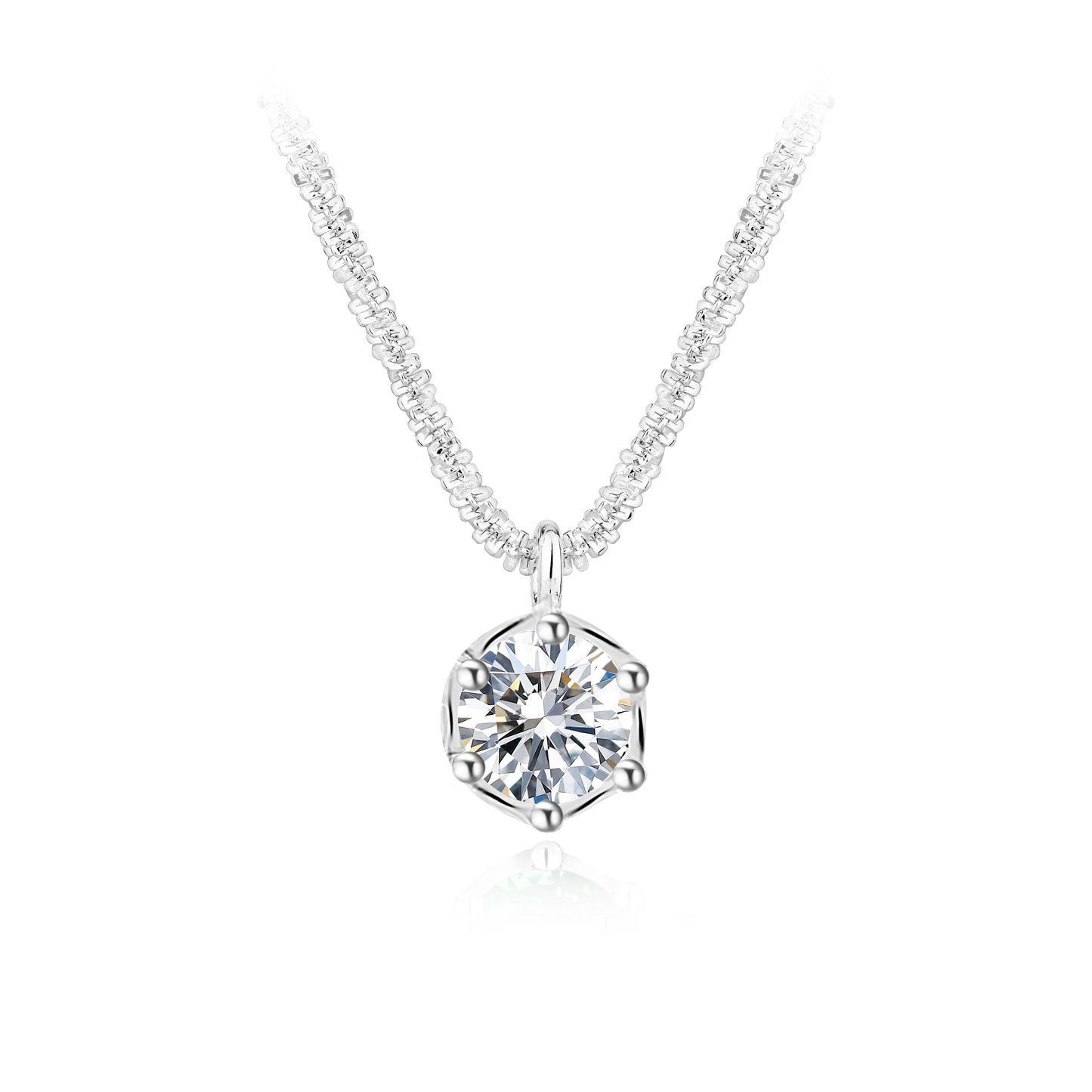 Six Claw Prong Solitaire Diamond Necklace