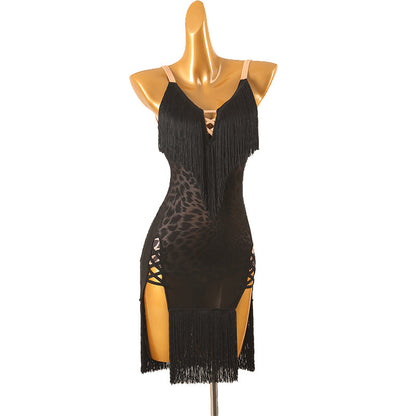 Customisable-Women's Performance Sleeveless Tassel Latin Salsa Dance Dress Competition Dress