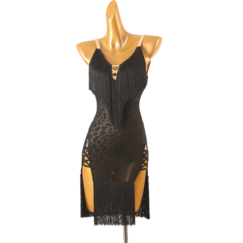 Customisable-Women's Performance Sleeveless Tassel Latin Salsa Dance Dress Competition Dress